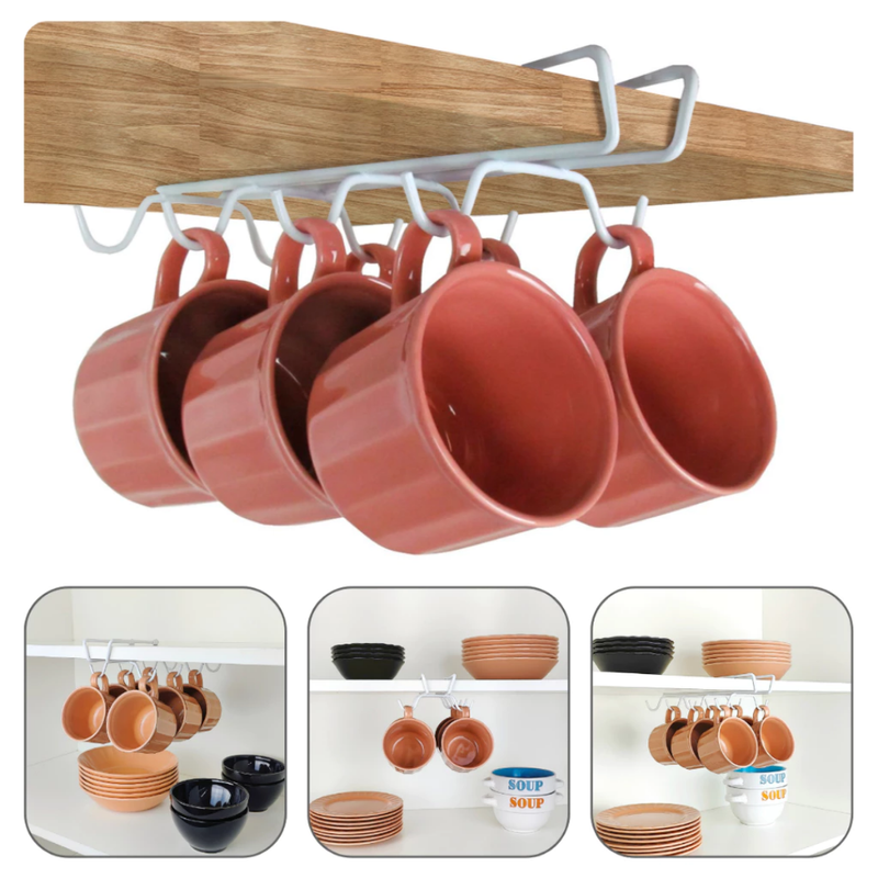 Porta Xícara Suporte Organizador para Armário de Cozinha — Branco