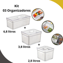 Kit 3 Organizadores de Geladeira com Cesto 6,8L + 3,8L + 2,8L — Plastutti