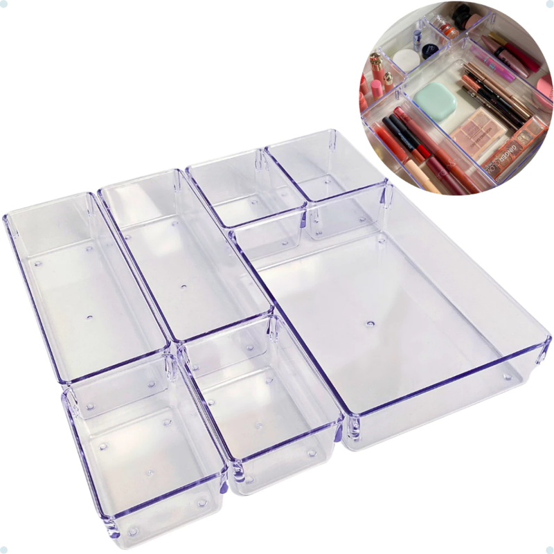 Kit 7 Organizadores Acrílico para Gavetas e Armários — Cristal e Fumê Plastutti