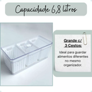 Organizador de Geladeira 6,8L com 3 Cestos de Drenagem e Tampa Ventilação