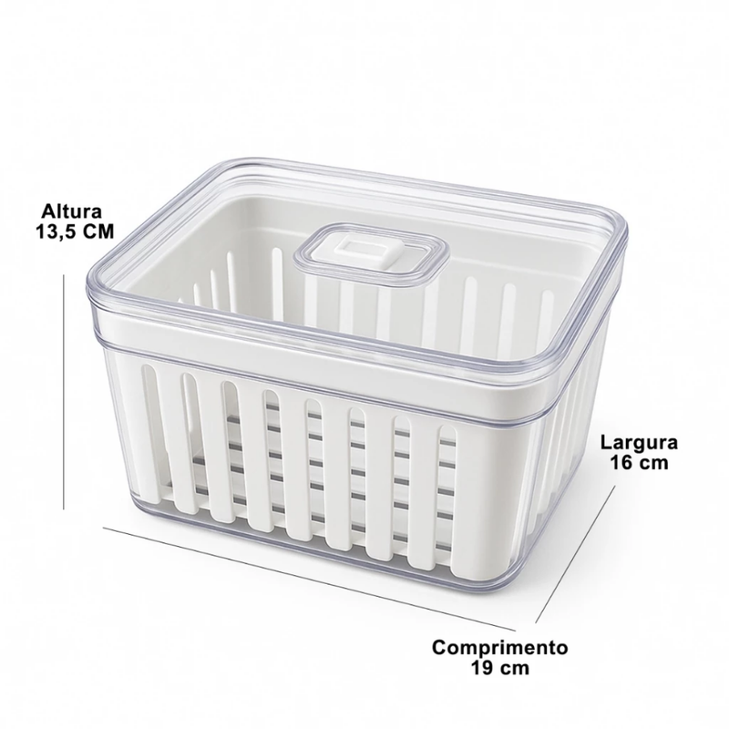 Organizador de Geladeira 3,8L com Cesto e Tampa — Multiuso Verduras e Frutas