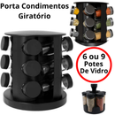 Porta Temperos Giratório 6 ou 9 Potes de Vidro 90g com Tampa Dosadora