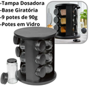 Porta Temperos Giratório 6 ou 9 Potes de Vidro 90g com Tampa Dosadora