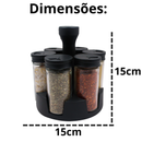 Porta Temperos Giratório 6 ou 9 Potes de Vidro 90g com Tampa Dosadora