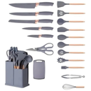Kit Conjunto 19 Peças de Utensílios Facas Silicone e Plástico para Cozinha