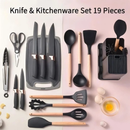 Kit Conjunto 19 Peças de Utensílios Facas Silicone e Plástico para Cozinha