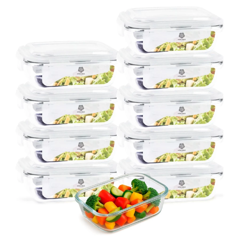 Kit 10 Potes Herméticos de Vidro Marmita 370ml Anti-Vazamento Premium