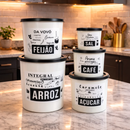 Kit 5 Potes para Mantimentos Plástico Premium Decorativo — Cozinha Organizada