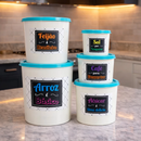 Kit 5 Potes para Mantimentos Plástico Premium Decorativo — Cozinha Organizada